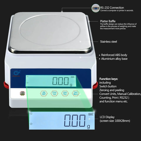 Pro Grade High Precision Lab Scale 1000g X 0.01g Digital Analytical Balance with LCD display and stainless steel pan
