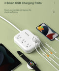US To Europe Travel Plug Adapter With USB C And Three USB Ports Three Outlets Three Foot Cord White Must Have For Travel