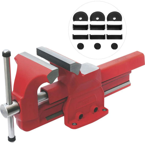12 Pcs Mini Bench Vise Pads Non Slip Plastic Vise Pads for Workbench Clamps shown with red vise