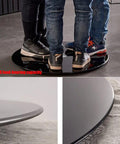 Black Lazy Susan Turntable Glass Serving Tray For Dining Table 360 Degree Swivel, testing strength with people standing on it