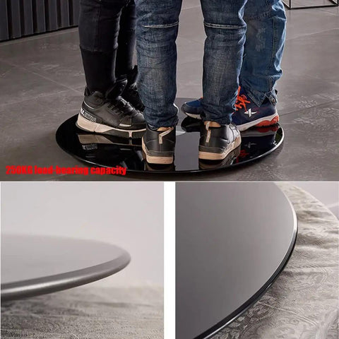 Black Lazy Susan Turntable Glass Serving Tray For Dining Table 360 Degree Swivel, testing strength with people standing on it