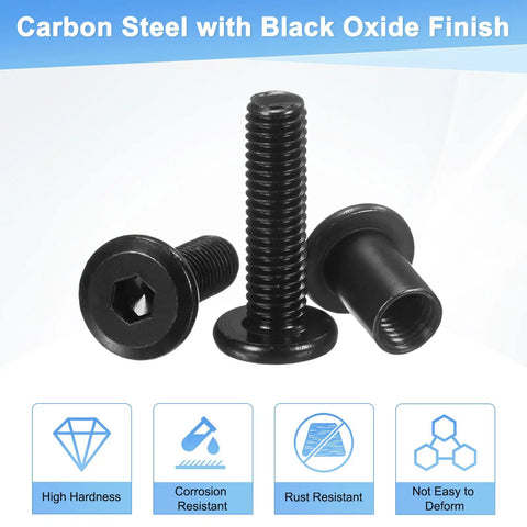 Ten Pack M8 X 12Mm Hex Drive Socket Cap Bolts With Barrel Nuts For Furniture Assembly And Diy Projects Crafted From Solid Black Carbon Steel Heavy Duty connector fasteners on display.