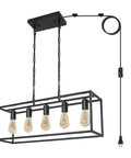 Modern Farmhouse Linear Chandelier In Matte Black For Kitchen Island And Dining Room, Industrial Rectangular Light Fixture With Five Lights, Easy Install, Works With E26 Bulbs, Totally Ideal For Living Room, Foyer Or Bar Area