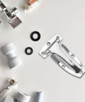 Heavy Duty Stainless Steel Rear Door Hinge For Trucks And Cargo Containers Built Tough Marine Grade Hardware on a white surface.