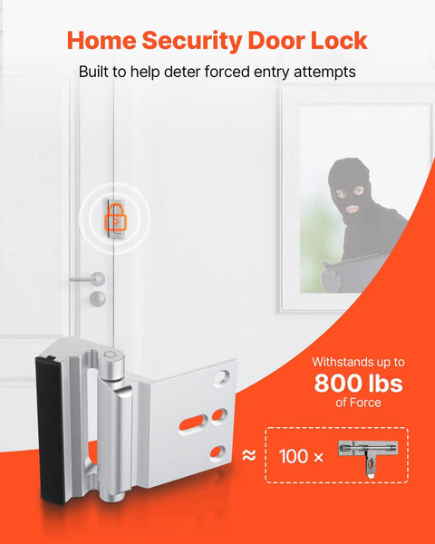 Kick Resistant Door Reinforcement Lock, 2 Pack Heavy Duty Security Strike Plate Withstands 800 Lbs on indoor door, aluminum material.