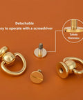 Top Tier 20 Pack Solid Brass Ball Chicago Studs Heavy Duty Screw Rivets With D Rings Badass Hardware For Leathercraft Belt Straps Wallet Chains And Diy Gear Gilt Gold Small showing detachable rivets and screws.