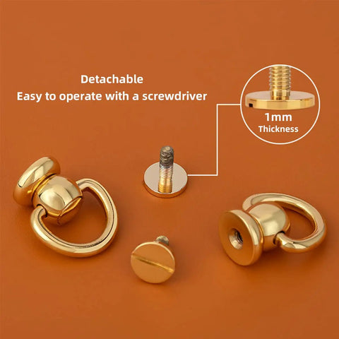 Top Tier 20 Pack Solid Brass Ball Chicago Studs Heavy Duty Screw Rivets With D Rings Badass Hardware For Leathercraft Belt Straps Wallet Chains And Diy Gear Gilt Gold Small showing detachable rivets and screws.