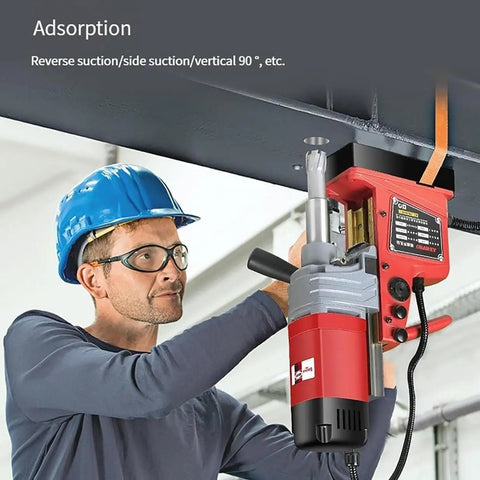 Man operating Awesome 1350W Portable Magnetic Drill Press With 16mm Boring Diameter And Strong 11500N Holding for effortless metal work.