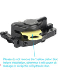 HB-100 hydraulic disc brake caliper, black with yellow piston block, front view for MTB bike