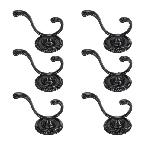 Heavy Duty Double Claw Wall Hooks, Vintage Style Metal Coat Racks With Full Setup Kit on black background.