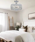 Crystal Drum Ceiling Light Fixture 13 Inch Flush Mount Chandelier With Chrome Finish Glam Crystal Beaded Ceiling Lamp in bedroom