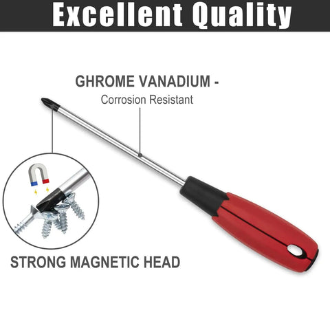 Magnetic Screwdriver Set 6 Piece With 3 Phillips And 3 Flat Head Standard And Stubby Screwdrivers Cushioned Grip Handles Ergonomic TPR Grips Magnetic Tips The Go To DIY And Home Repair Kit with strong magnetic head and corrosion-resistant chrome vanadium shaft