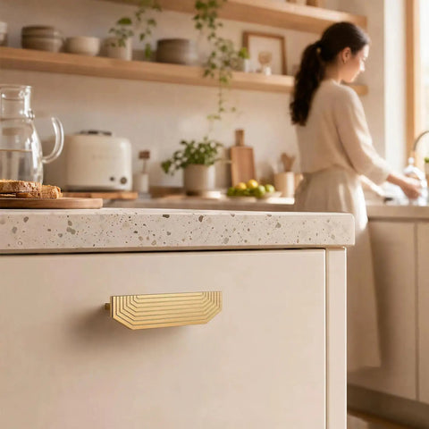 Top Shelf Gold Drawer Pulls 2 Pack 5.5 Inch Cabinet Handles Traditional Retro Kitchen Vanity Hardware Solid Aluminum on drawer.