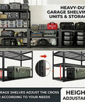 Beefy 4 Tier Heavy Duty Metal Storage Shelving Unit With 2240 Lbs Total Load Capacity filled with garage items
