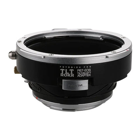 Tilt Shift Lens Mount Adapter For Pentax 6x7 Lenses On Canon EOS EF And EF-S Cameras With Gen10 Focus Confirmation Chip 360 Degree Rotation 20mm Shift 10 Degree Tilt Black, metal adapter