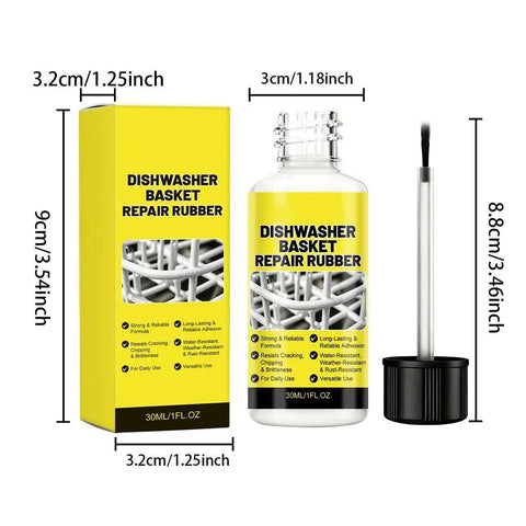 Slick Dishwasher Rack Repair Coating 30 Ml White Touch Up Paint With Badass Heat Resistant Formula For Sweet Rust Prevention and No Stress Kitchen Appliance Fixes, 30ml rubber sealant bottle with brush.