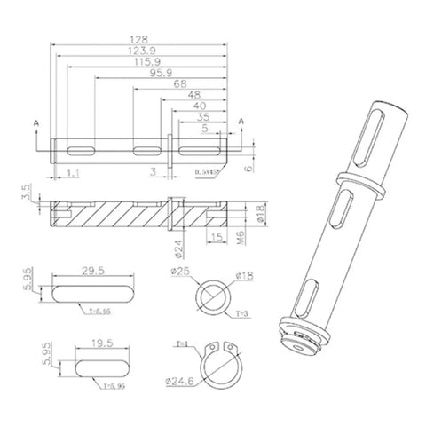 Alloy Steel Output Single Shaft 18mm Diameter 128mm Length Smooth Low Noise For Reducer NMRV040 RV040 Nema34 Stepper Motor technical drawing