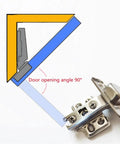 Diagram showing 45 Degree Corner Fold Cabinet Door Hinges with Screws, 1 Pack, Durable Right Angle Hinge Hardware, door opening 90°.