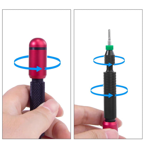 Demonstration of 21 In 1 Precision Pin Vise Hand Drill Set With 10 Mini Drill Bits And 10 PCB Chucks for precise adjustments.