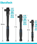Three Piece Drive Ratchet Set With One Quarter Inch Three Eighth Inch And One Half Inch Drives Ninety Tooth Quick Release Reversible Cr V Steel With Manganese Phosphate Black Finish Heavy Duty Gift For Men And Women showing three ratchets with size and torque labels