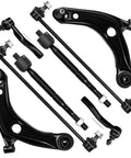 8 Piece Front Suspension Kit With Lower Control Arm And Ball Joints For Toyota Yaris 2007 Through 2012 Includes Outer And Inner Tie Rod Ends And Sway Bar Link Replacement, black steel parts