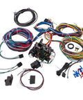 Universal Headlight Wiring Harness and Fuse Kit, 21 Circuits, 17 Fuses, multicolor wires with plug connector for 12V vehicles
