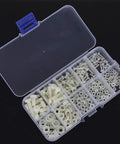 Kickass White Nylon Screws Assortment Kit For Tough Diy And Garage Repairs Featuring Heavy Duty Fasteners In Sleek Portable Storage Box With 270 Pieces, showing assorted fasteners in a transparent case.