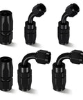 6AN Hose End Fitting Kit Straight 45 Degree And 90 Degree Swivel For CPE Braided Hose Aluminum 6061T6 Anodized Black High Flow 1500 PSI Max Working Pressure, black fittings