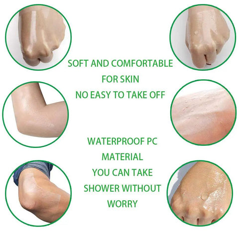 Aftercare Bandage Roll For Tattoos 8 Inch By 2 Yard Waterproof Transparent Film applied to skin in multiple images