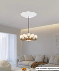 Heavy Duty White Metal Electric Hoist Lift System For Hanging Chandeliers With Cool 2-in-1 Switch, Durable 330 Lbs Load Capacity in a modern living room.