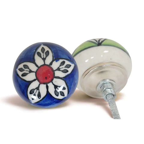 Assorted Ceramic Cabinet Knobs Set Of 12 With Chrome Hardware For Kitchen, Bathroom, And Furniture, flower design detail, side view
