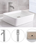 Rectangular Vessel Sink With Faucet And Drain Combo In Brushed Nickel Finish 19 By 14.6 Inch Bathroom Vanity Sink Set