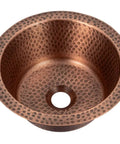 Top view of Hand Hammered Pure Copper Bar And Kitchen Sink, 12 Inch Essex Dual Mount Drop-In Or Undermount, Single Circular Dual Bowl.