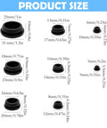 Size chart of 125Pcs Black Silicone Rubber Plugs Set For Round Holes Various Sizes Ideal For Car Wiring And Furniture Replacement