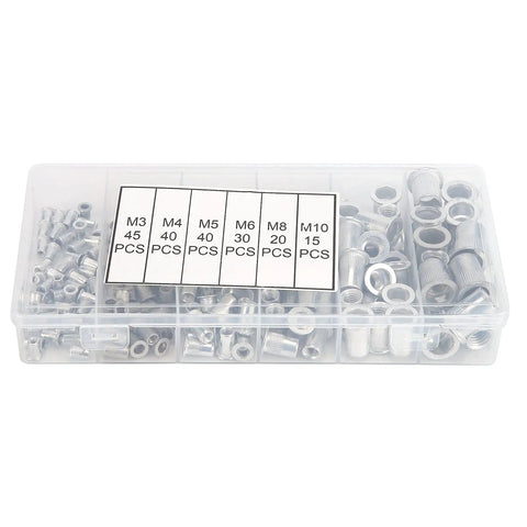 Aluminum Rivet Nuts Set With Flat Head And Anti Rust Finish, Threaded Rivnut Inserts Kit, in six compartment box