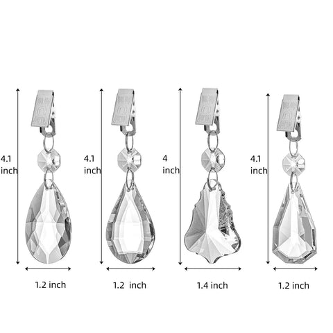 16 Pack Tablecloth Weights With Crystal Teardrop Pendants And Metal Clip Clamps For Glass Table Cover Hangers With Size Measurements