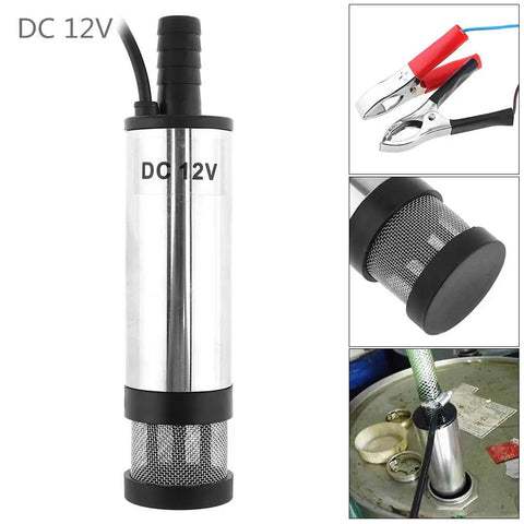 Heavy Duty 12V Submersible Electric Pump For Diesel Fuel Water Oil Transfer 38Mm Compact Aluminum Build with mesh filter and clamps.