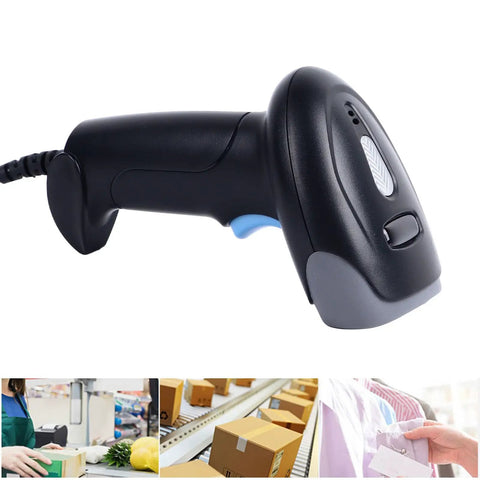 2D Barcode Scanner With Lightning Fast Accurate Scanning Wired USB Handheld Reader For Laptops PCs Cashier Desks Supermarkets And Inventory Tracking Today showing black device and usage scenarios