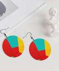 Lowkey Fresh Irregular Grid Pattern Dangle Earrings For Women Crafted From Smooth Pvc Leather Featuring Ultra Lightweight Silver Plated Hooks Comfortable For Sensitive Ears Daily Streetwear Vibe with colorful geometric design.