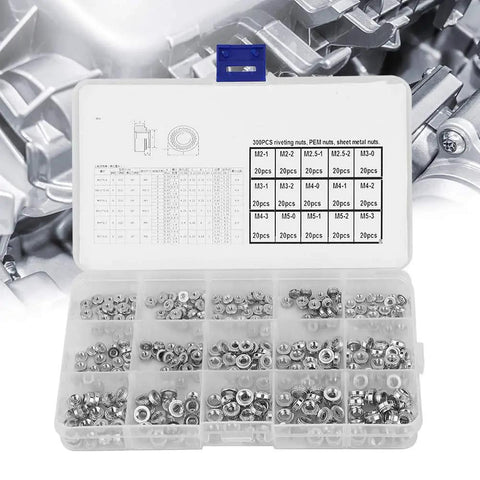 Pro Grade Self Clinching Nuts Kit With M2 M3 M4 M5 Stainless Steel Press Fit Fasteners And Broaching Tool, open portable case