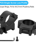 Hella Durable One Inch Scope Rings Single Screw Picatinny Rail Mount for 21mm rails, low profile black aluminum design.