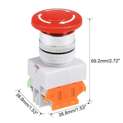 Emergency Stop Push Button Switch 660V 10A Red Mushroom Cap 1NO 1NC DPST Latching Self Lock 22mm Mount Industrial