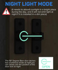 Built Tough Heavy Duty Zinc Alloy Gate Latch Lock glowing at night in Night Light Mode on barn door.