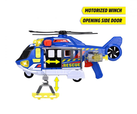 Blue rescue helicopter toy with motorized winch and opening side door, featuring Totally Rad Multicolor Micro Helicopter Toy 203307002