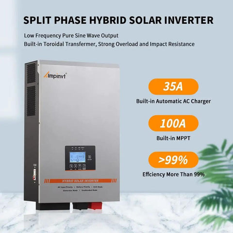6000W Solar Inverter 48V DC To 120V/240V AC Split Phase Output With Built-In 100A MPPT Charge Controller And Auto Transfer Switch