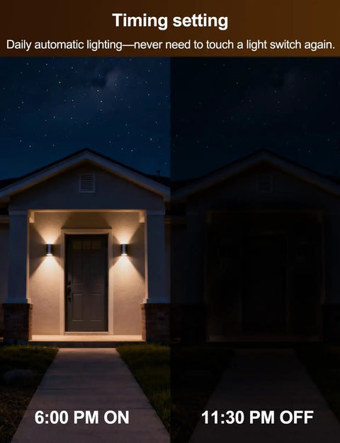 Color Changing GU10 RGB LED Bulb 12 Colors, 5W Dimmable, Remote Pack of 4 in front porch at night with timer setting