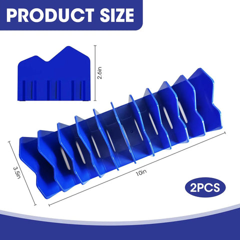 2 Pack Pliers Organizer Rack With Nonslip Base, blue 10 Slot Drawer Plier Tray, 3-inch high, dimensions labeled