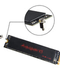 Close-up of All In One M2 NVMe SSD Screws Kit with nuts of different heights and flat head screws on M.2 NVMe drive