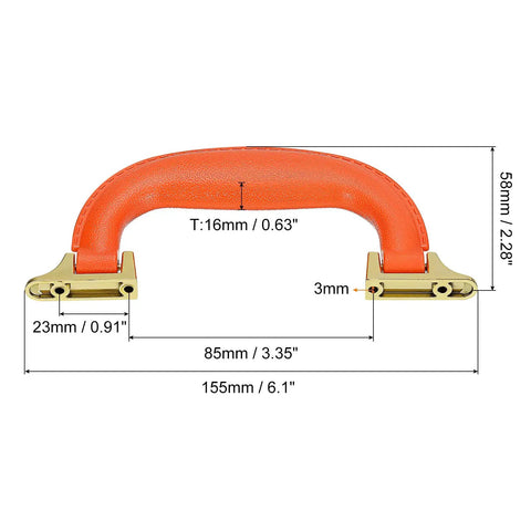 Orange Luggage Pull Handle Replacement 155mm 6.1 Inch Plastic Case Handle with screws, dimensions shown, for suitcase and toolbox