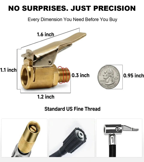 4 Pack Locking Air Chuck Quick Connect With Clip Adapter For Schrader Valves Brass Tire Inflator dimensions and size view
